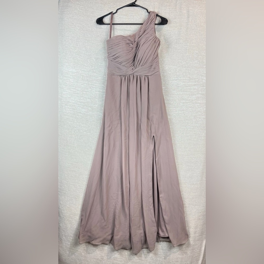 Morilee Madeline Gardner Size 6 One Shoulder Empire Waist Taupe Prom Dress Gown
